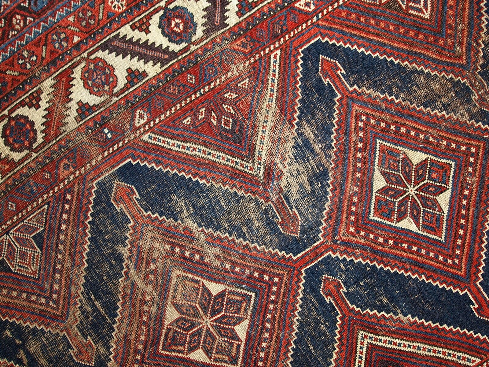 Handmade Antique Distressed Tribal Wool Rug — 4'9" × 11'2" — 1900s photo vintage