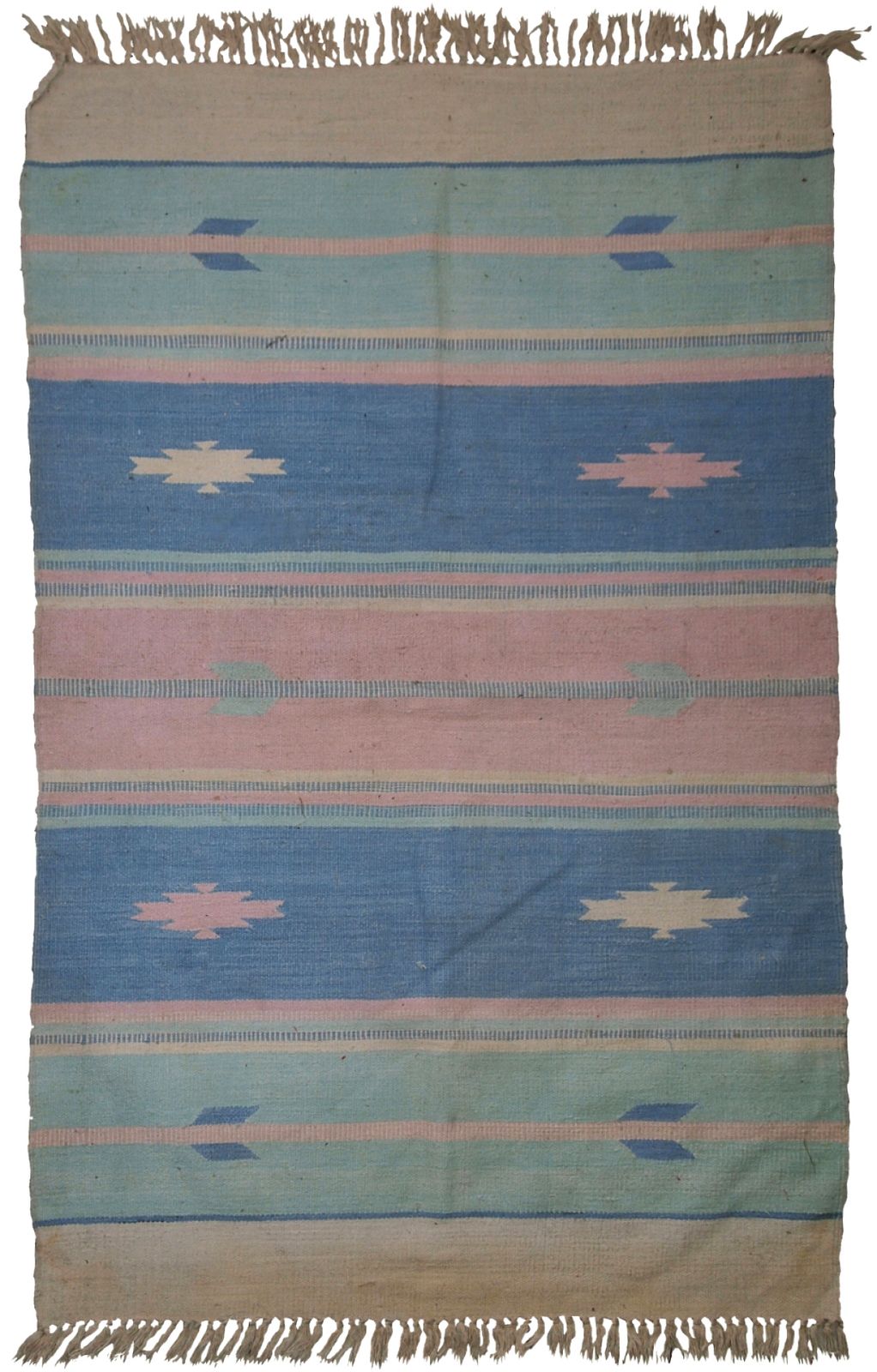 Handmade Vintage Indian Dhurrie Flatweave Kilim — 4' × 6' — 1960s