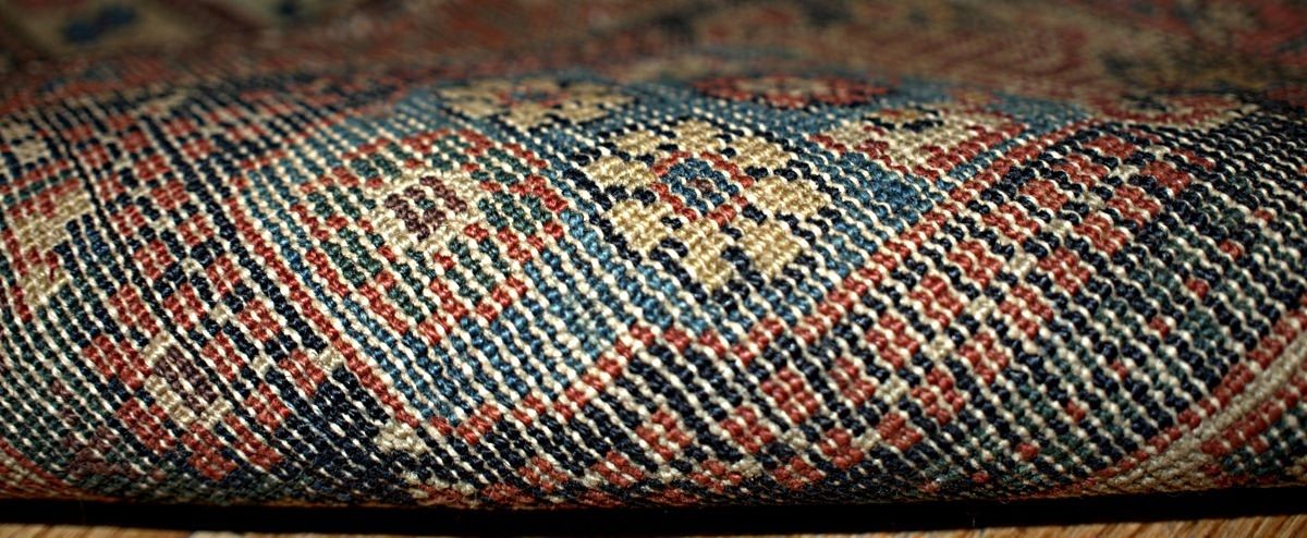 Handmade Antique Wool Rug With Garden Design — 4'3" × 6'4" — 1860s photo Textiles