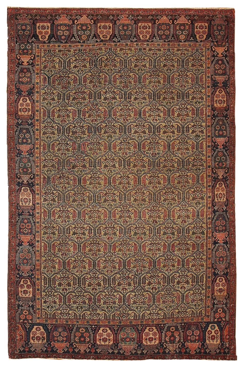 Handmade Antique Wool Rug With Garden Design — 4'3" × 6'4" — 1860s