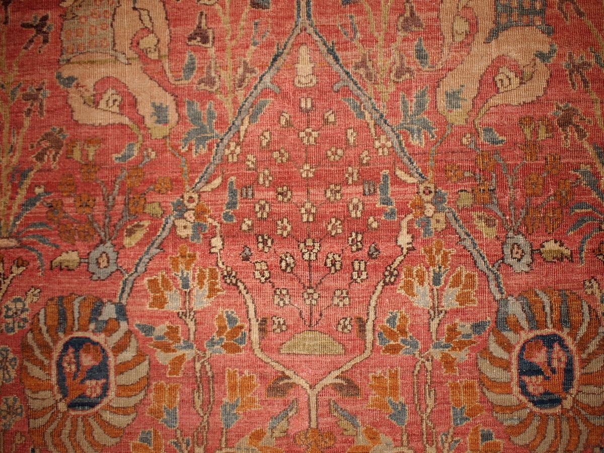 Handgemaakt antiek Indiaas wollen tapijt met tuinmotief — 176 × 268 cm — jaren 1880 photo 4400.0
