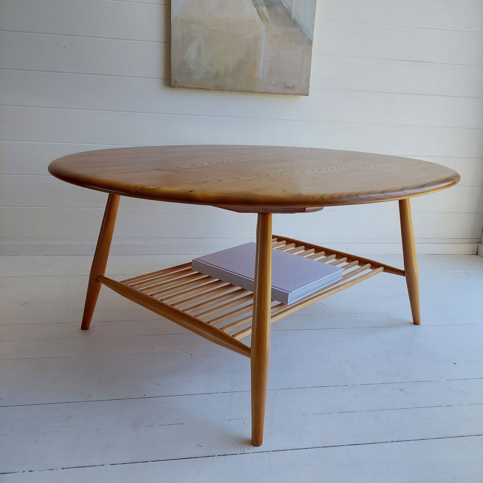photo for sale Mid Century Ercol 454 Coffee Table Vintage Oval Windsor Table By Lucian Ercolani  60s Restored