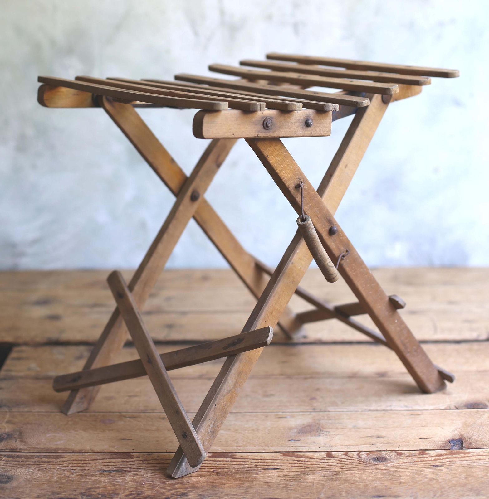 Folding Antique Camping Stool Wooden French Fishing Slatted Artists Seat Campaign Furniture photo furniture