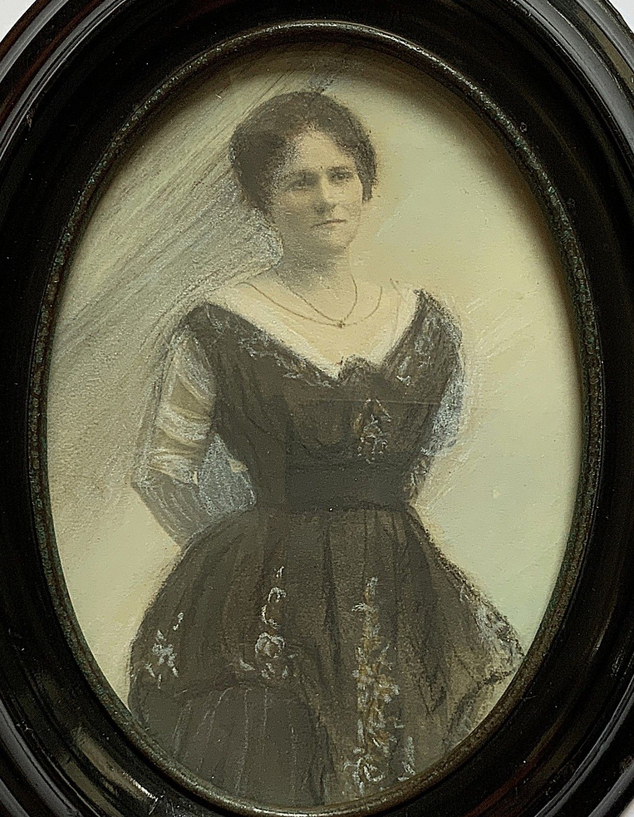 Miniature Victorian Portrait Painting Oval Watercolour & Pastel X2 Paintings! photo furniture