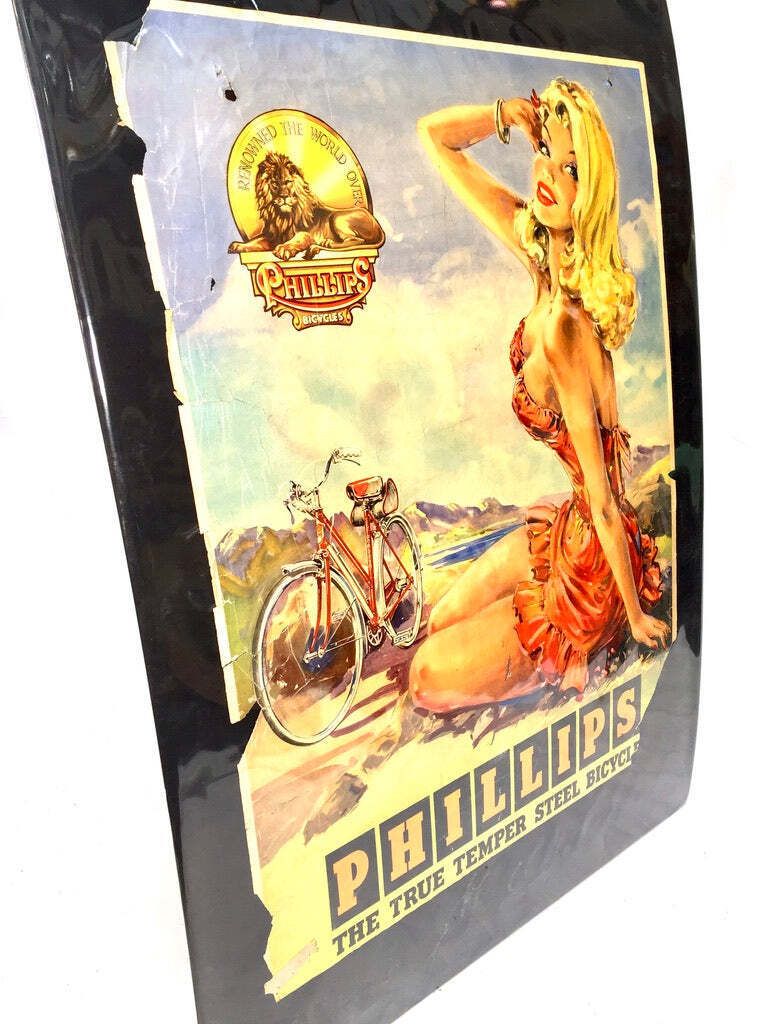 Antique Advertising   20th Century Phillips Cycles Promotional Poster Sign C1950. photo vintage