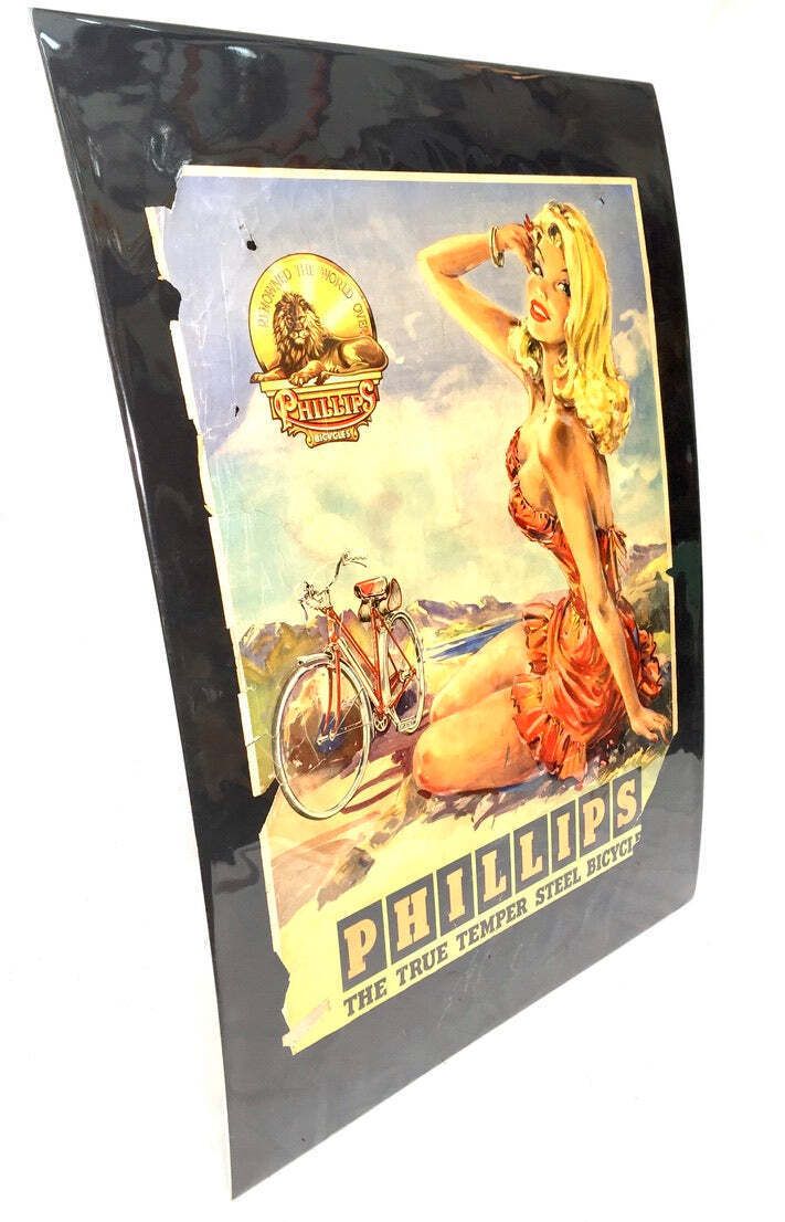 photo for sale Antique Advertising   20th Century Phillips Cycles Promotional Poster Sign C1950.