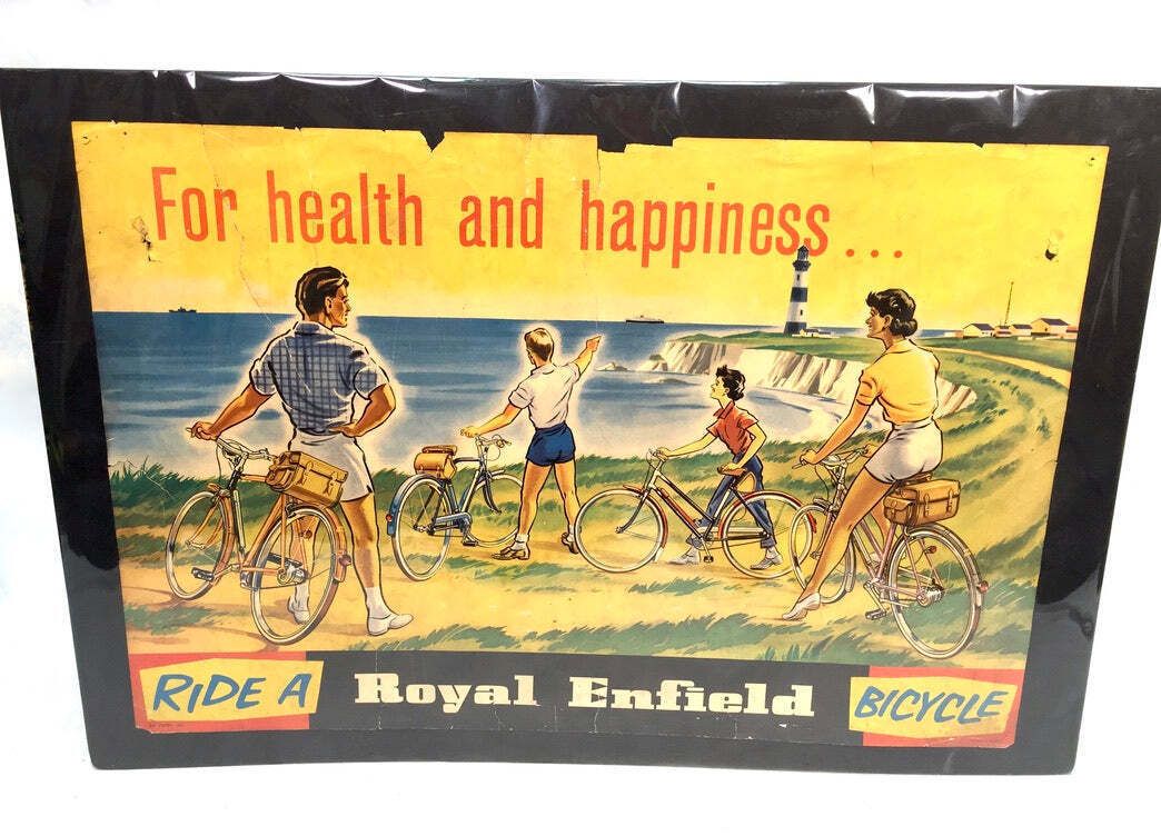 Antique Advertising   Early 20th Century Royal Enfield Bicycle Poster Sign C1930. photo for sale