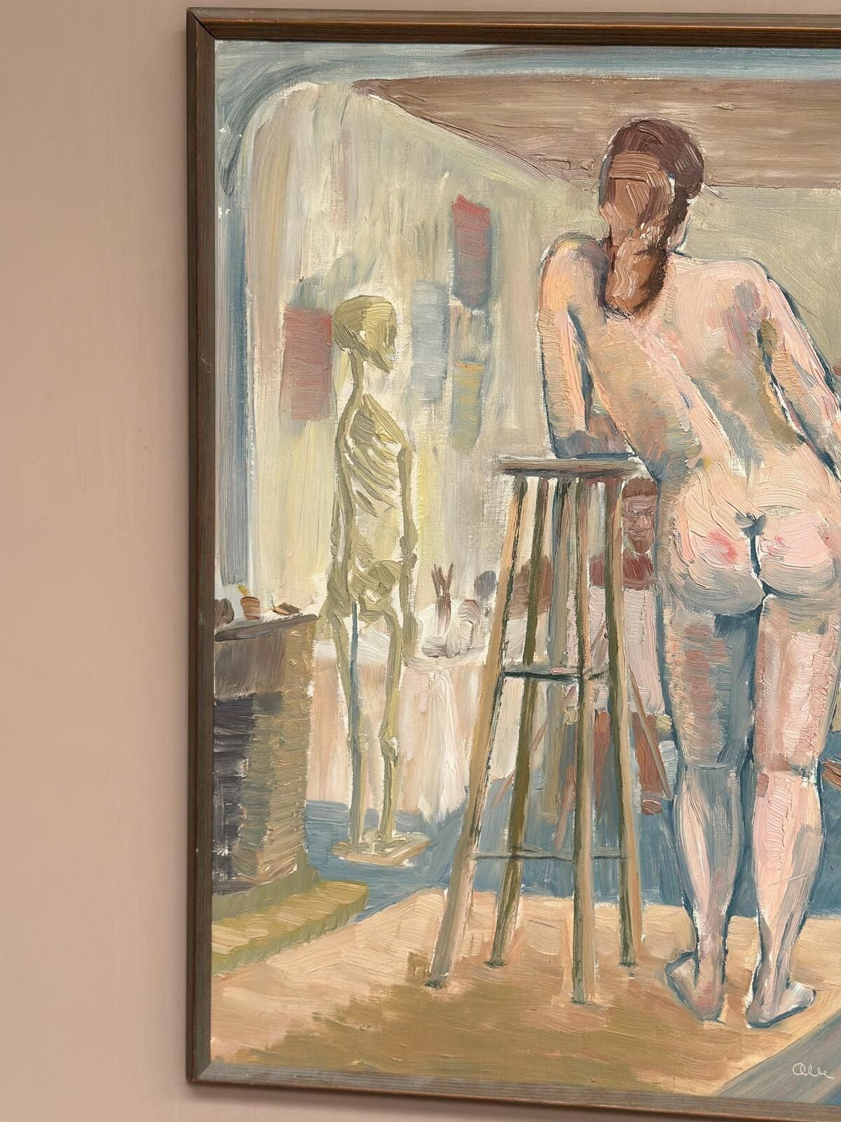 photo furniture “Female Model In The Studio” By Olle C – Dated 1977 Oil On Canvas.