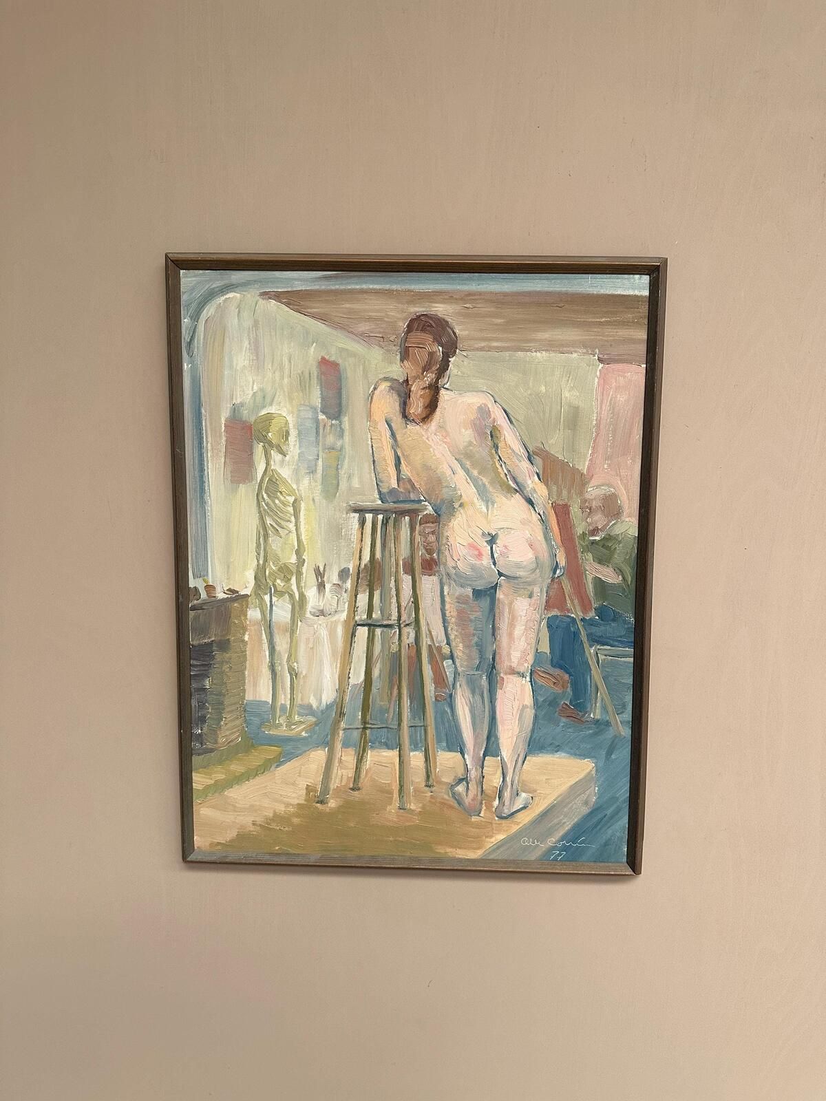 photo vinterior “Female Model In The Studio” By Olle C – Dated 1977 Oil On Canvas.