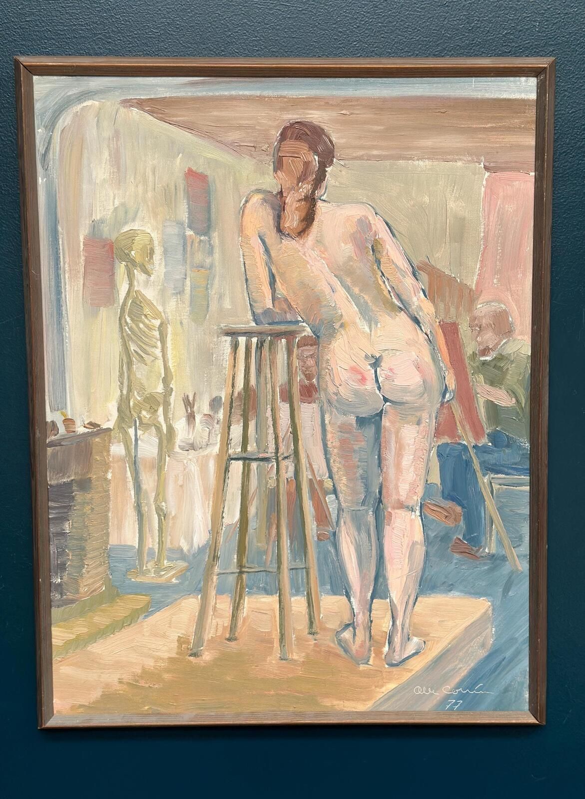 photo buy “Female Model In The Studio” By Olle C – Dated 1977 Oil On Canvas.