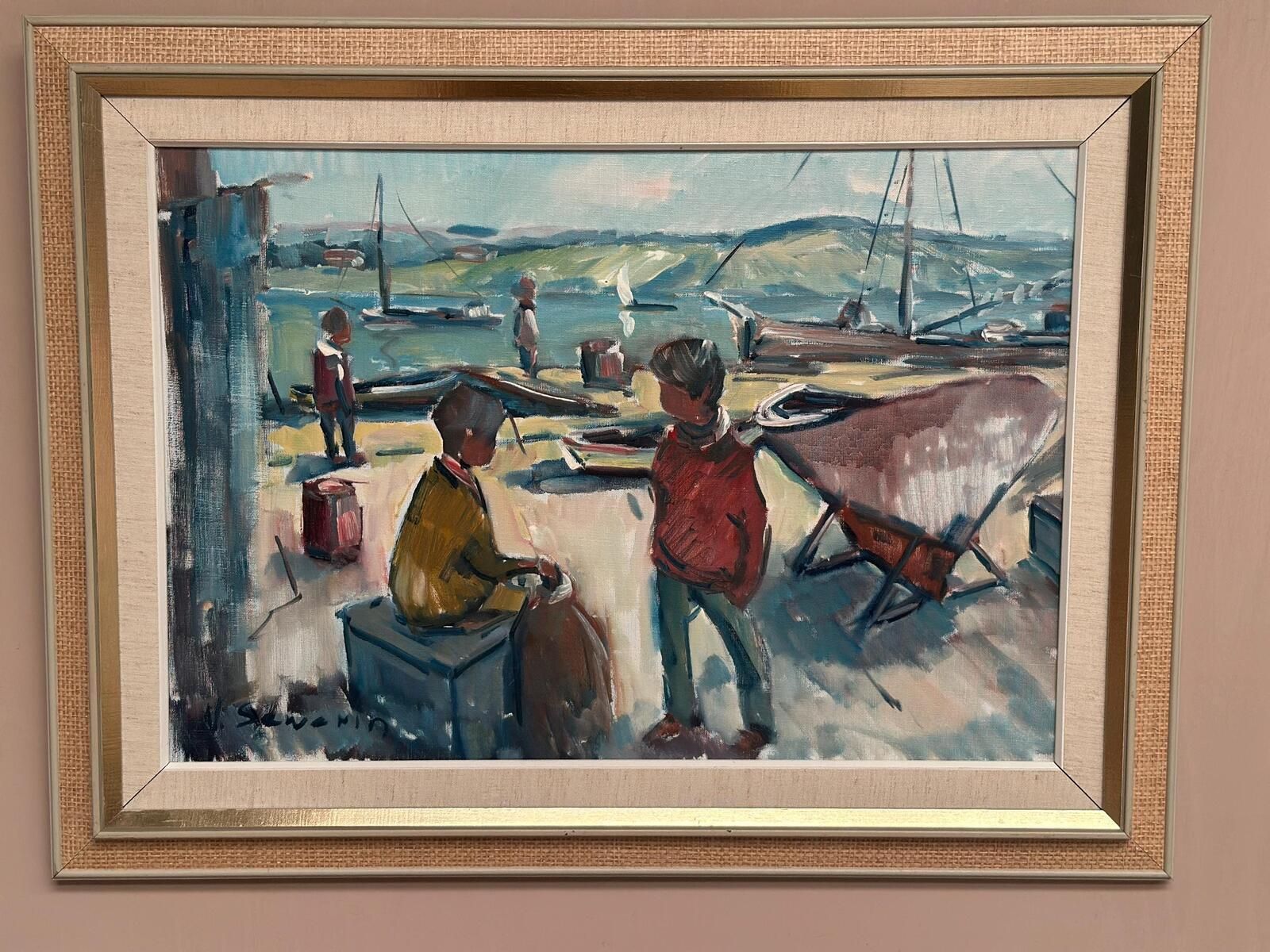 “Harbour” By Nils Sewerin Oil On Canvas Painting.