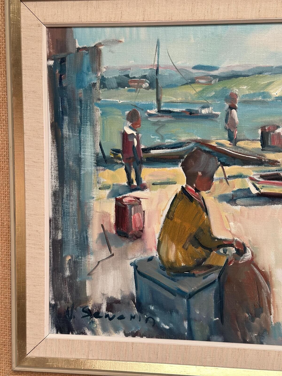“Harbour” By Nils Sewerin Oil On Canvas Painting. photo for sale
