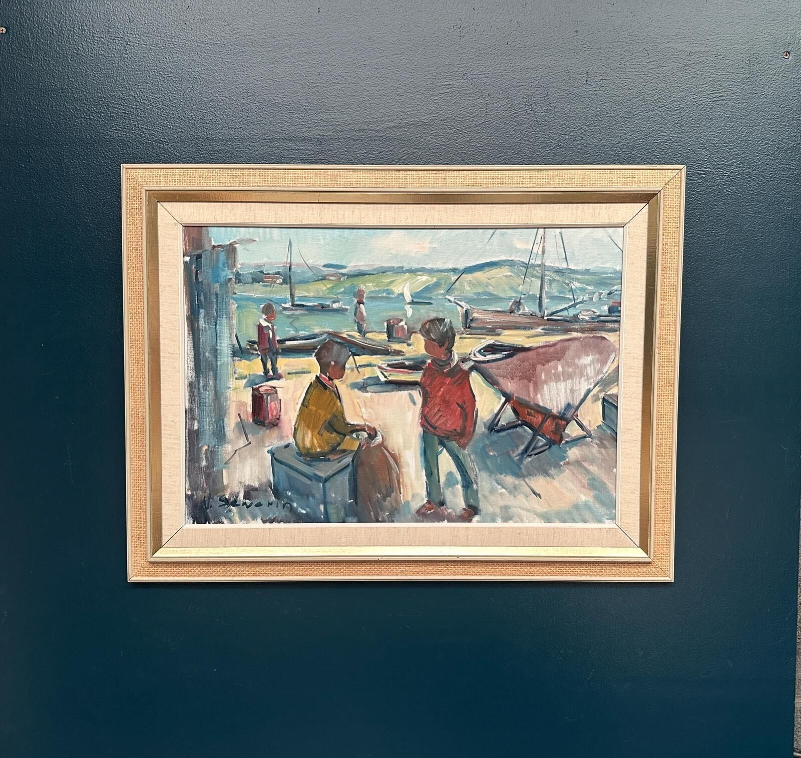 355.0 “Harbour” By Nils Sewerin Oil On Canvas Painting. photo