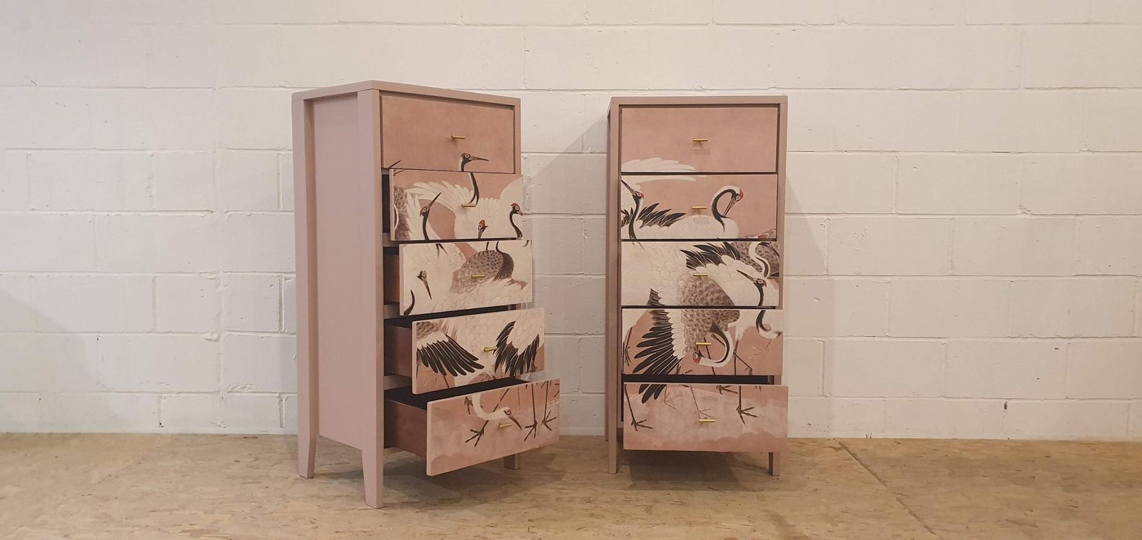 Pair Of 5 Drawer Wooden Tallboys photo Furniture