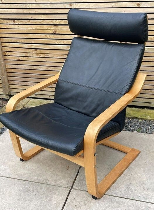 Bentwood Lounge Armchair With Black Faux Leather Cushions