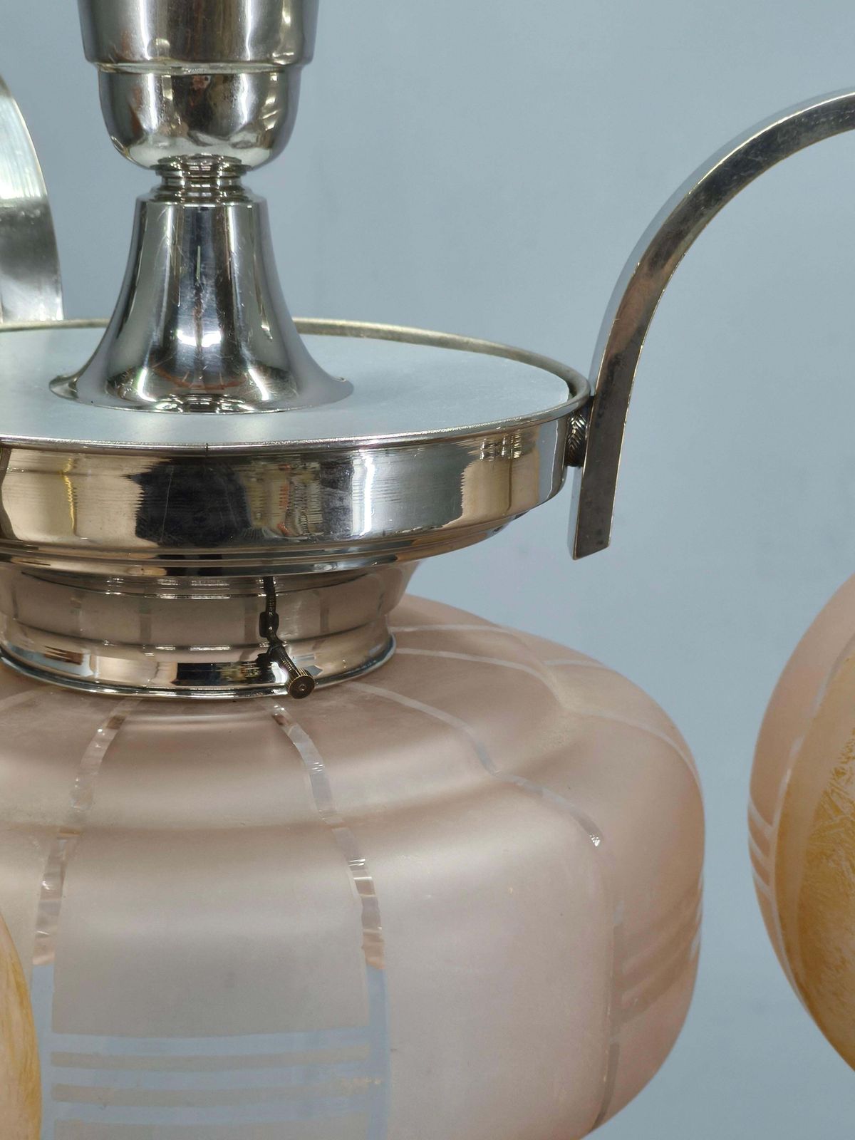 Art Deco Pink Glass Chandelier, Czechoslovakia, 1940s photo buy