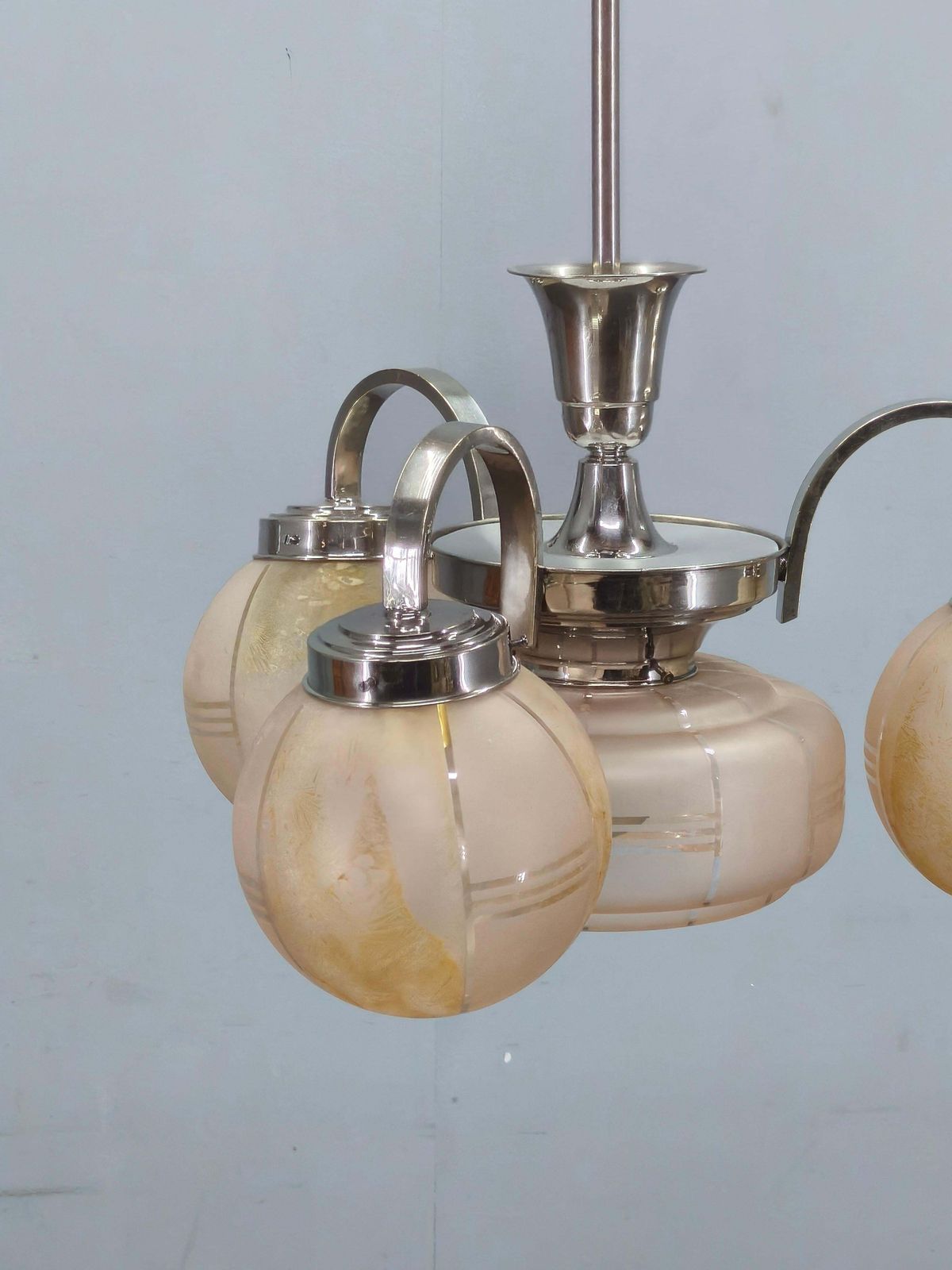 Lighting Art Deco Pink Glass Chandelier, Czechoslovakia, 1940s photo