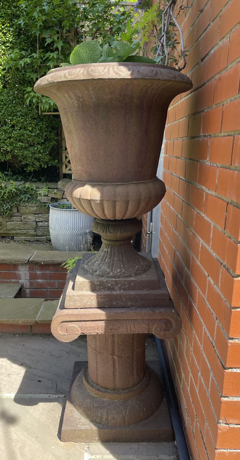 Antique Cast Iron Garden Urn Ornamental Planter photo for sale