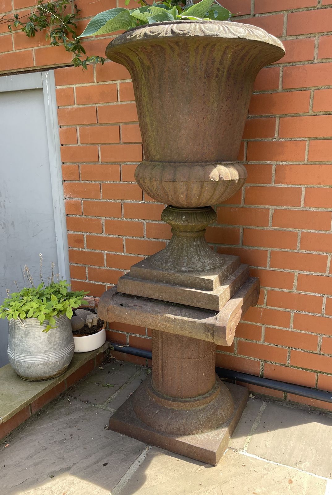 Antique Cast Iron Garden Urn Ornamental Planter