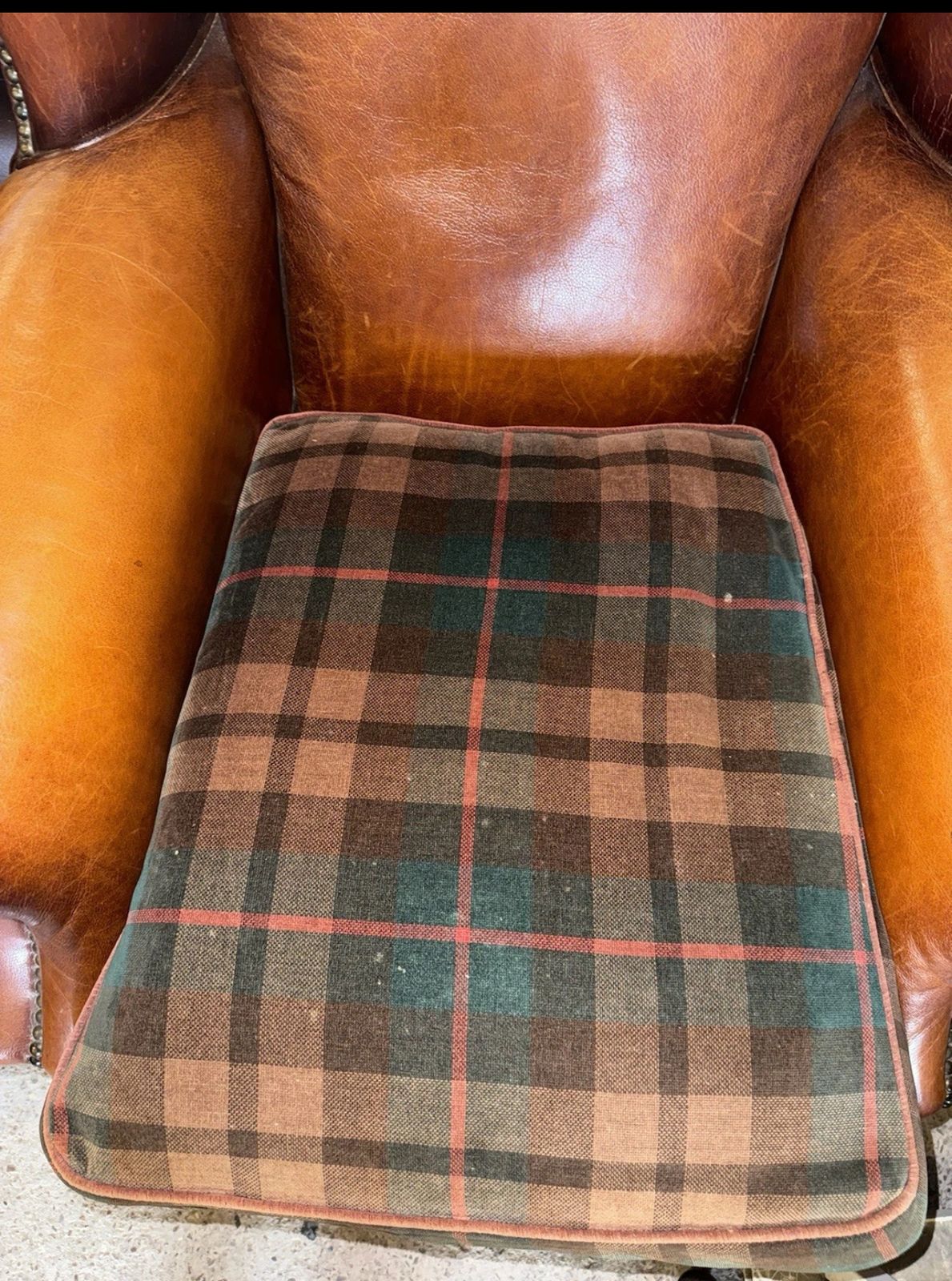 Tetrad Tan Real Leather Wingback Chair photo vintage