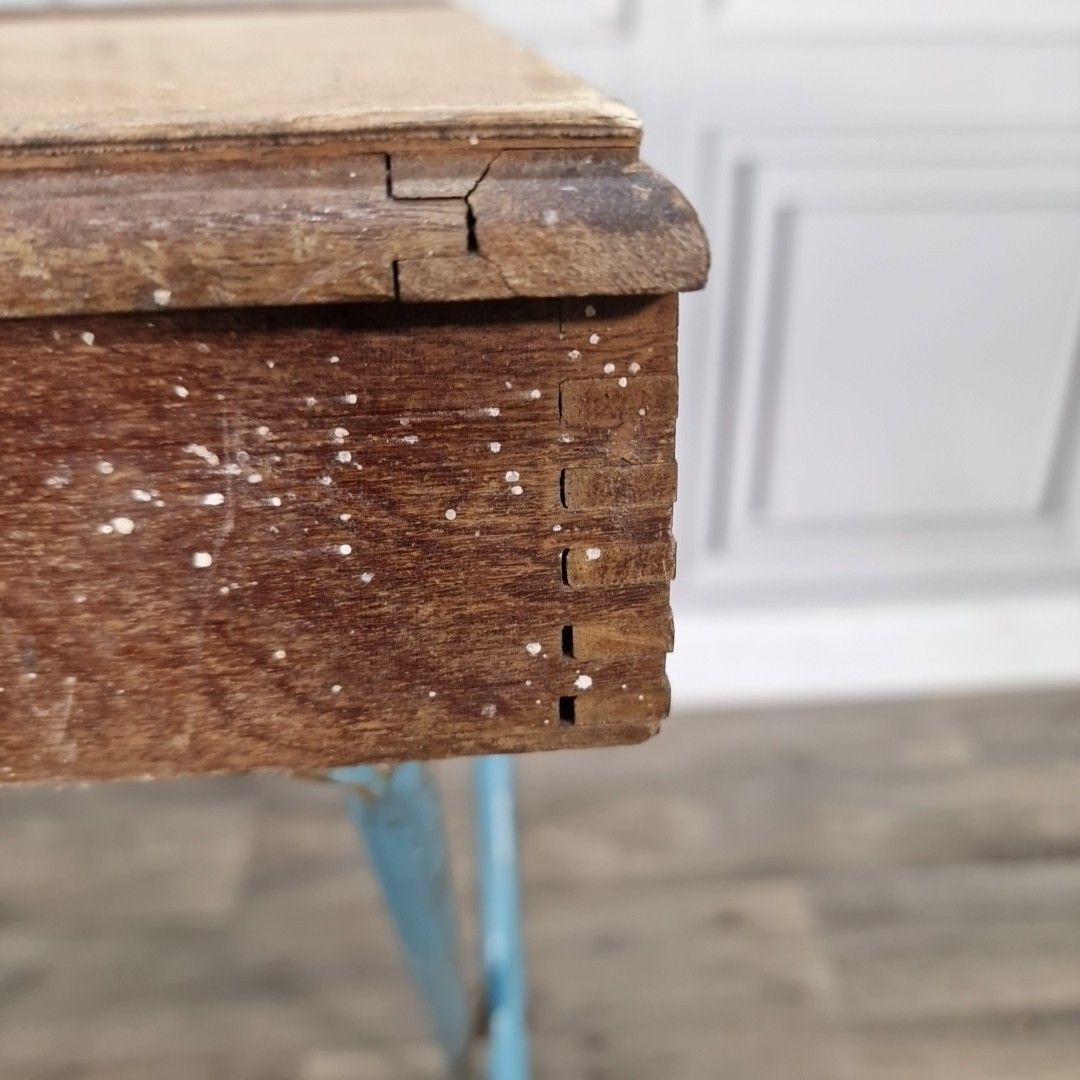 photo buy Vintage Folding School Desk Metal Frame Wooden Top Children's Writing Table