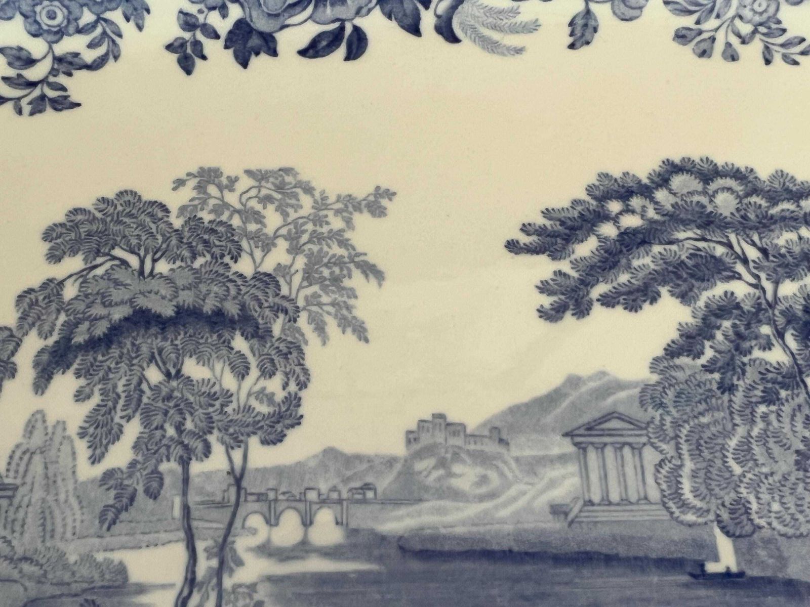 Antique Copeland Spode "Rhine" Platter | Large Blue And White Transferware Serving Meat Dish, Double Date Stamped Farmhouse Kitchen Decor photo vinterior