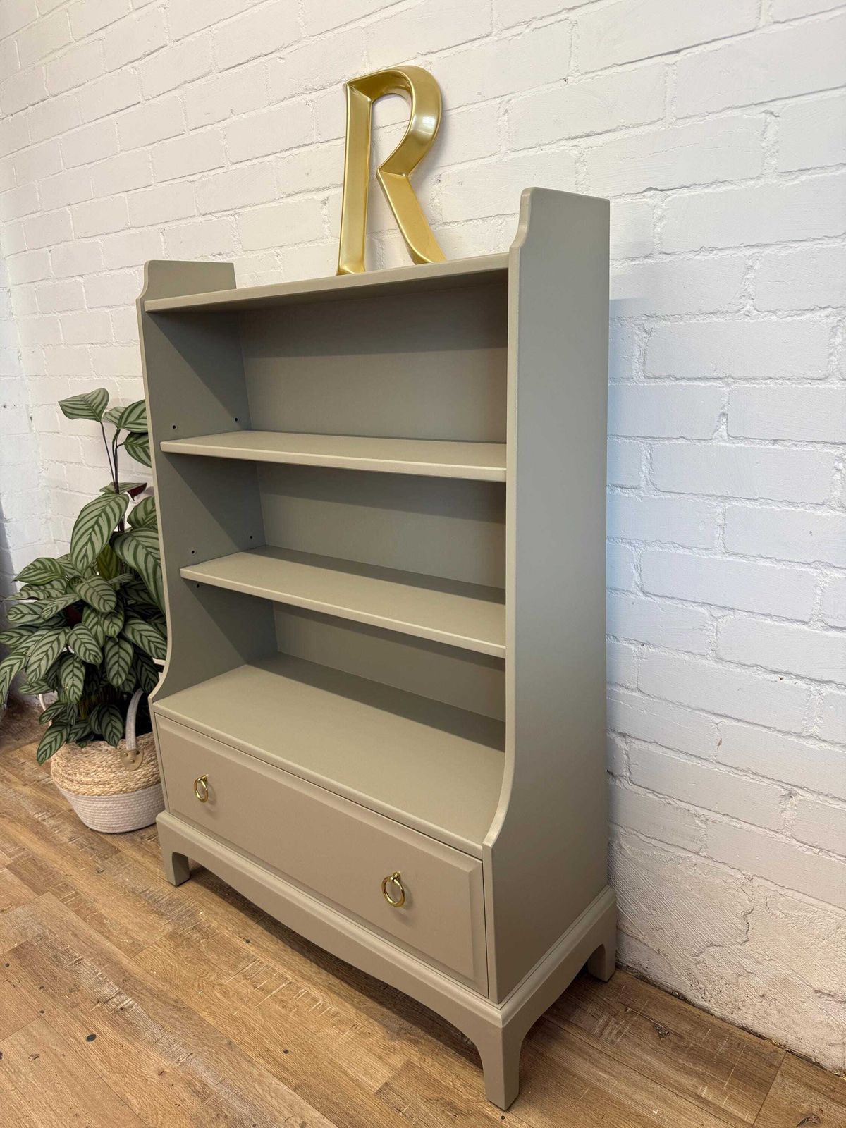 Stag Minstrel Waterfall Bookcase Painted Gettysburg Gray photo Furniture