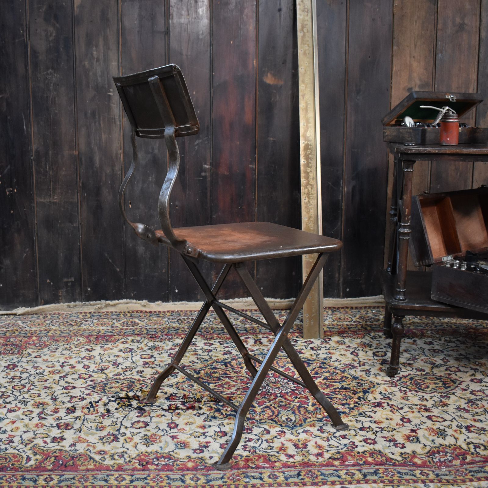 Antique Handmade Industial Machinist Workshop Iron Folding Bistro Garden Chair photo vinterior