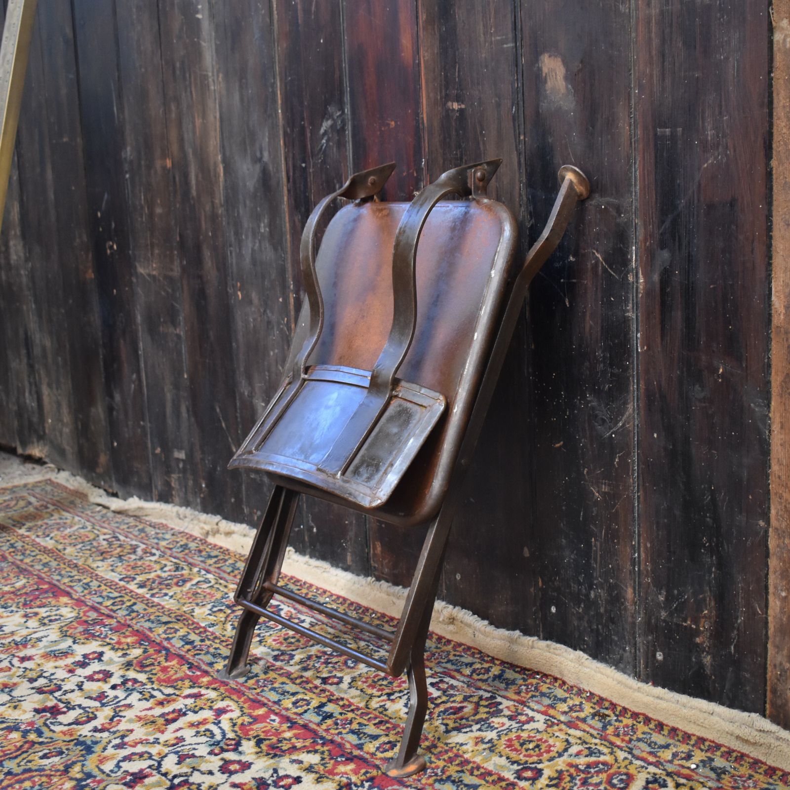 Garden Furniture Antique Handmade Industial Machinist Workshop Iron Folding Bistro Garden Chair photo