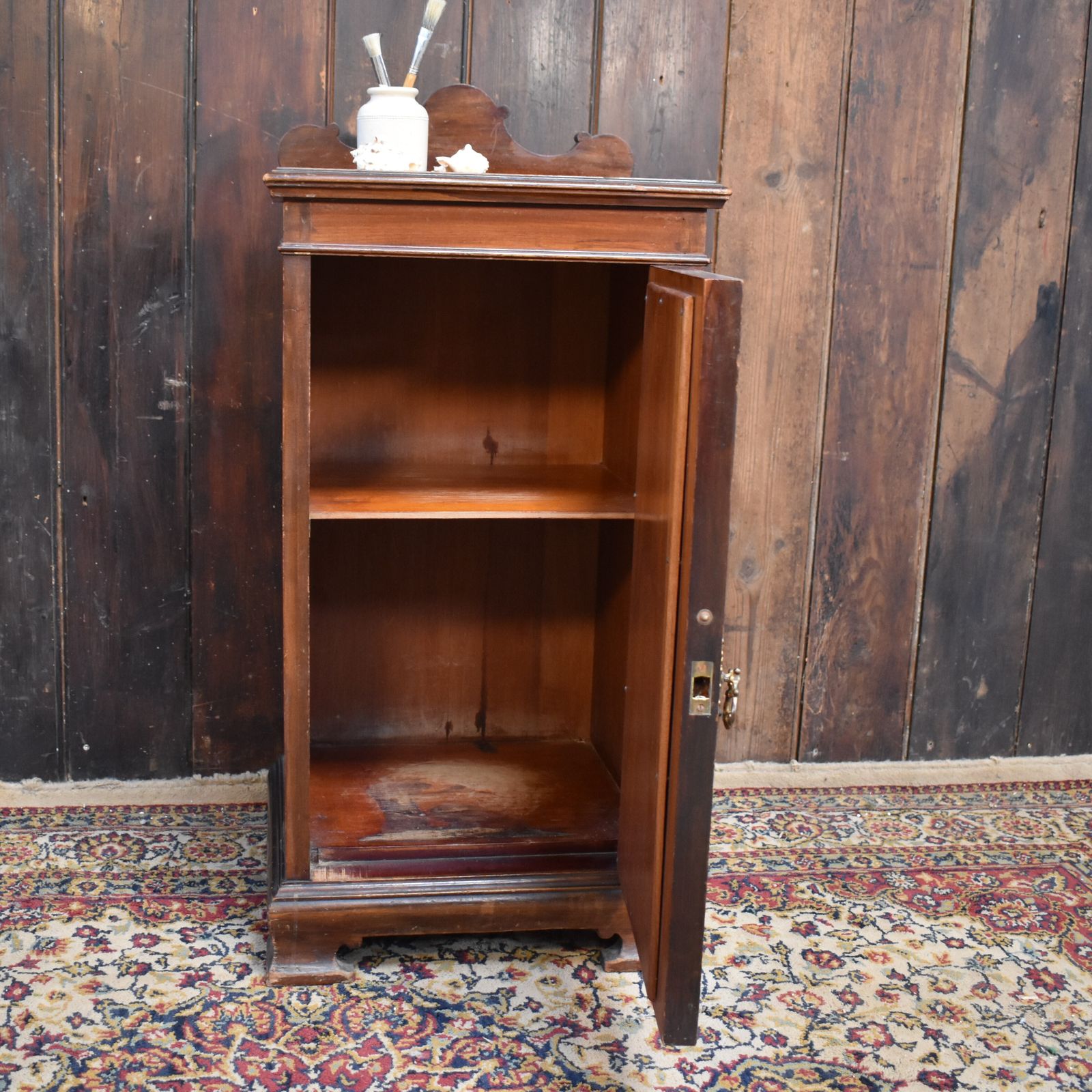 Antique Mahogany Ornate Trellis Carved Nightstand Pot Cupboard Bedside Cabinet photo for sale