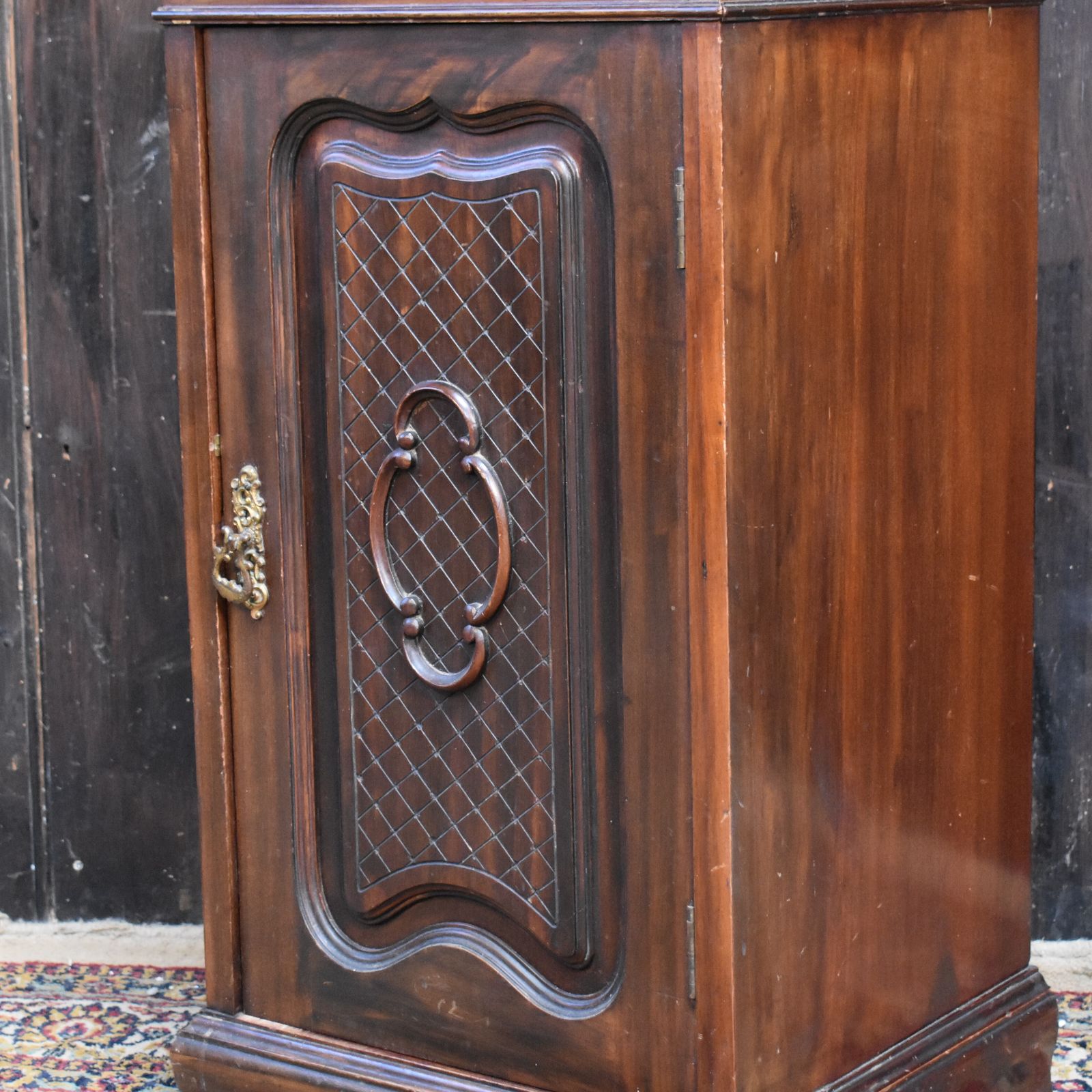 Antique Mahogany Ornate Trellis Carved Nightstand Pot Cupboard Bedside Cabinet photo vintage
