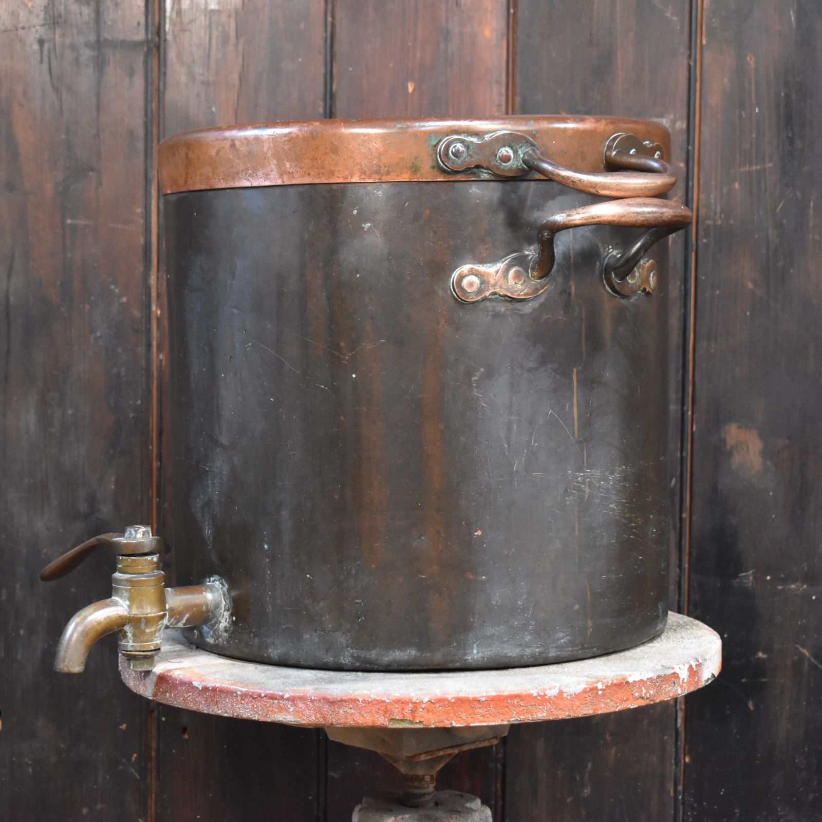 Home Decor Antique 19th Century Heavy Copper & Brass Campaign Heater Cooking Vessel Urn photo