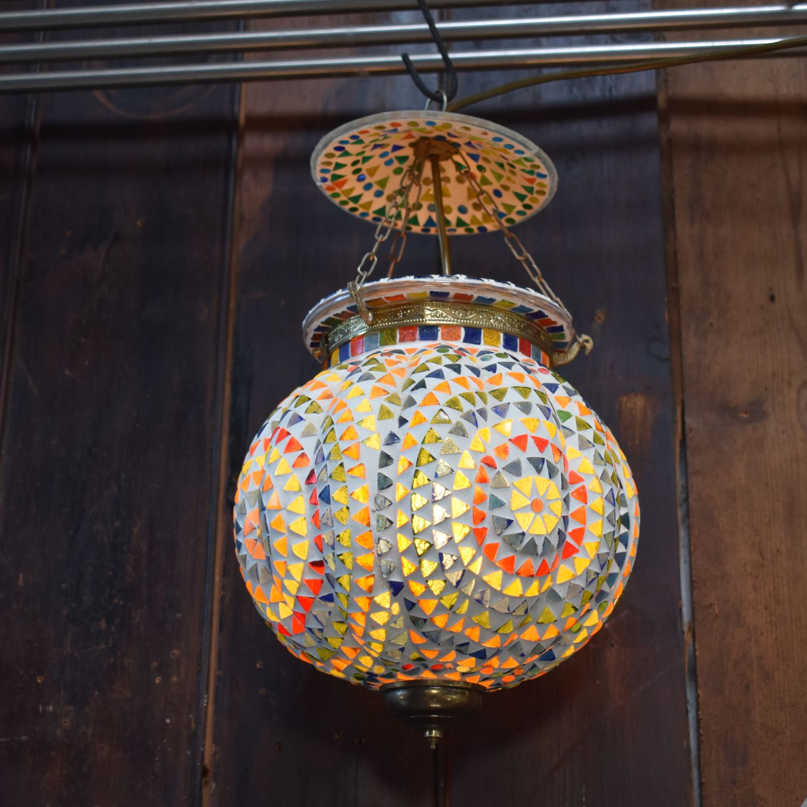 Vintage Handmade Mosaic Glass Pumpkin Hundi Hanging Pendant Light Fully Rewired photo buy