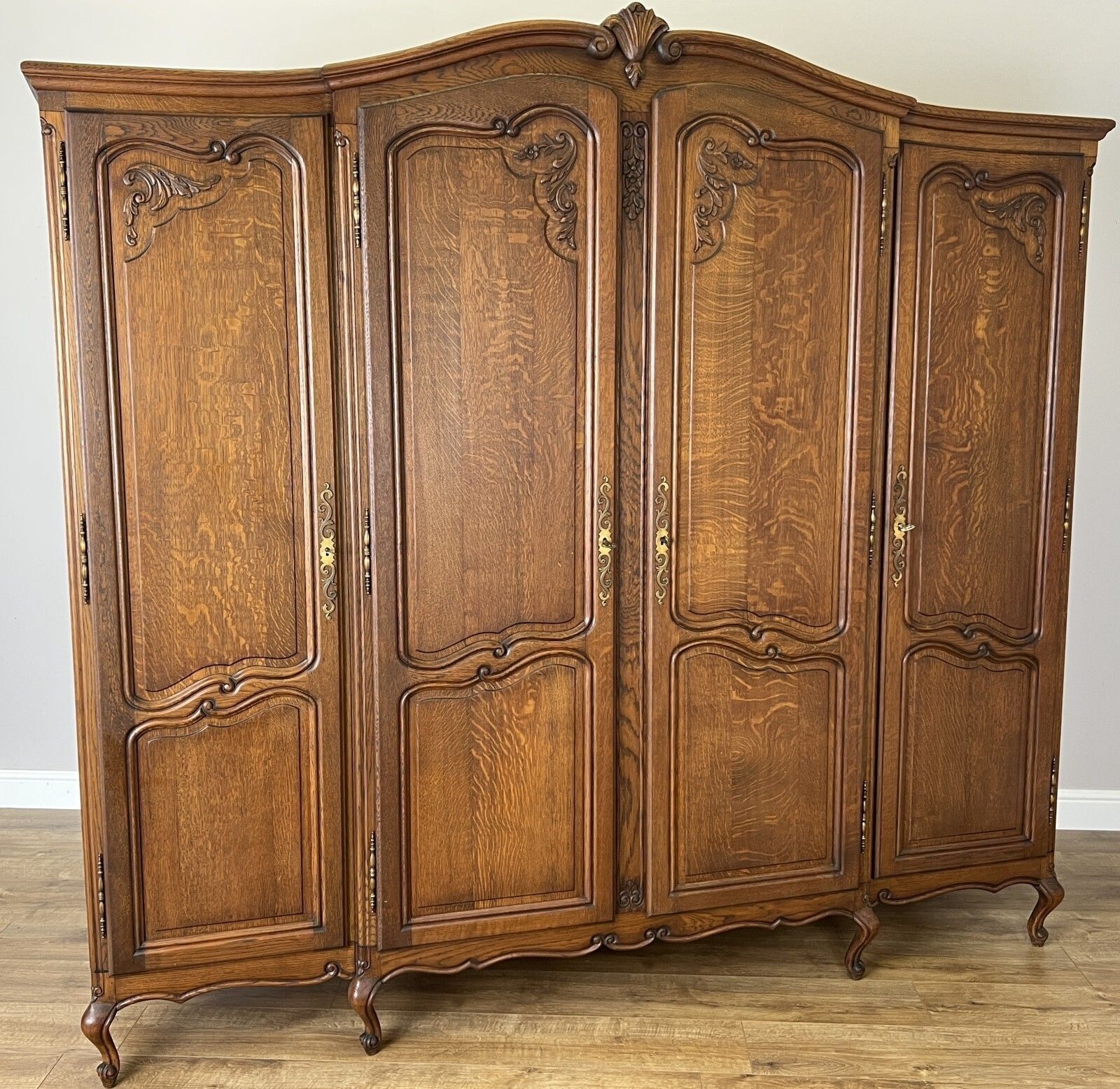 Wardrobe Vintage French Louis XVI Style Oak Four Door Carved Armoire Lot 6113