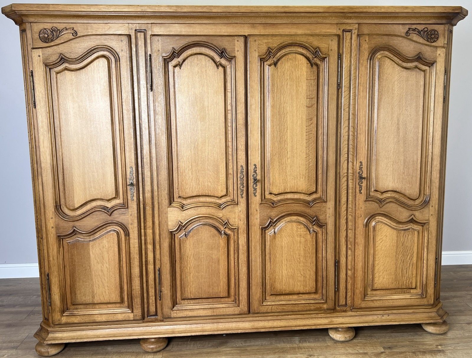 Wardrobe Vintage French Style Oak Four Door Carved Armoire Cabinet Lot 6116 photo for sale
