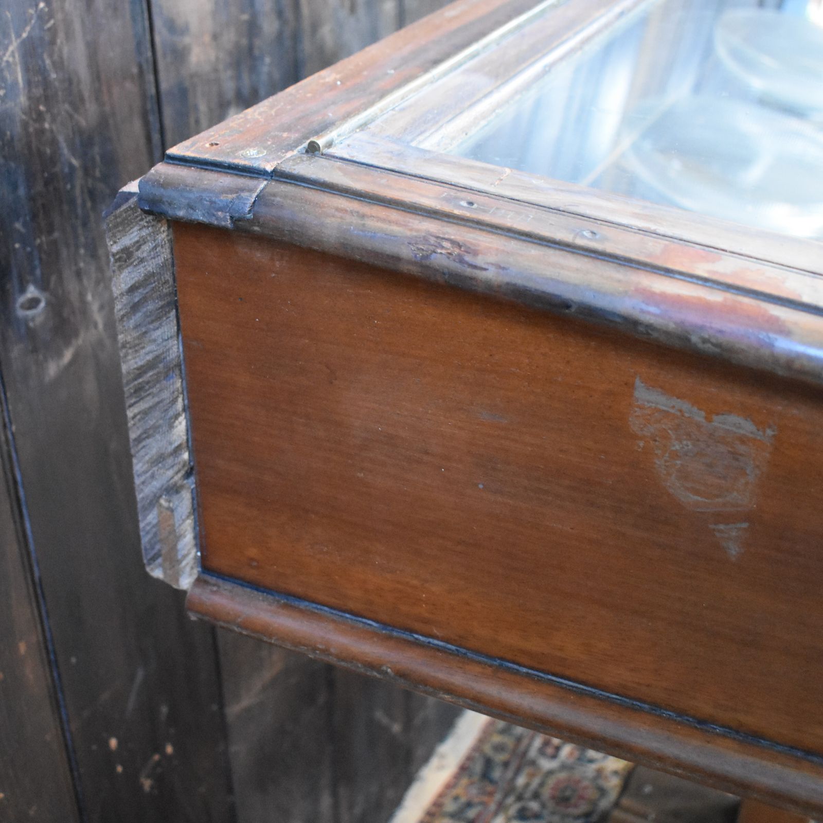 photo vintage Antique Victorian Mahogany Museum Shop Lift Up Glass Counter Top Display Cabinet