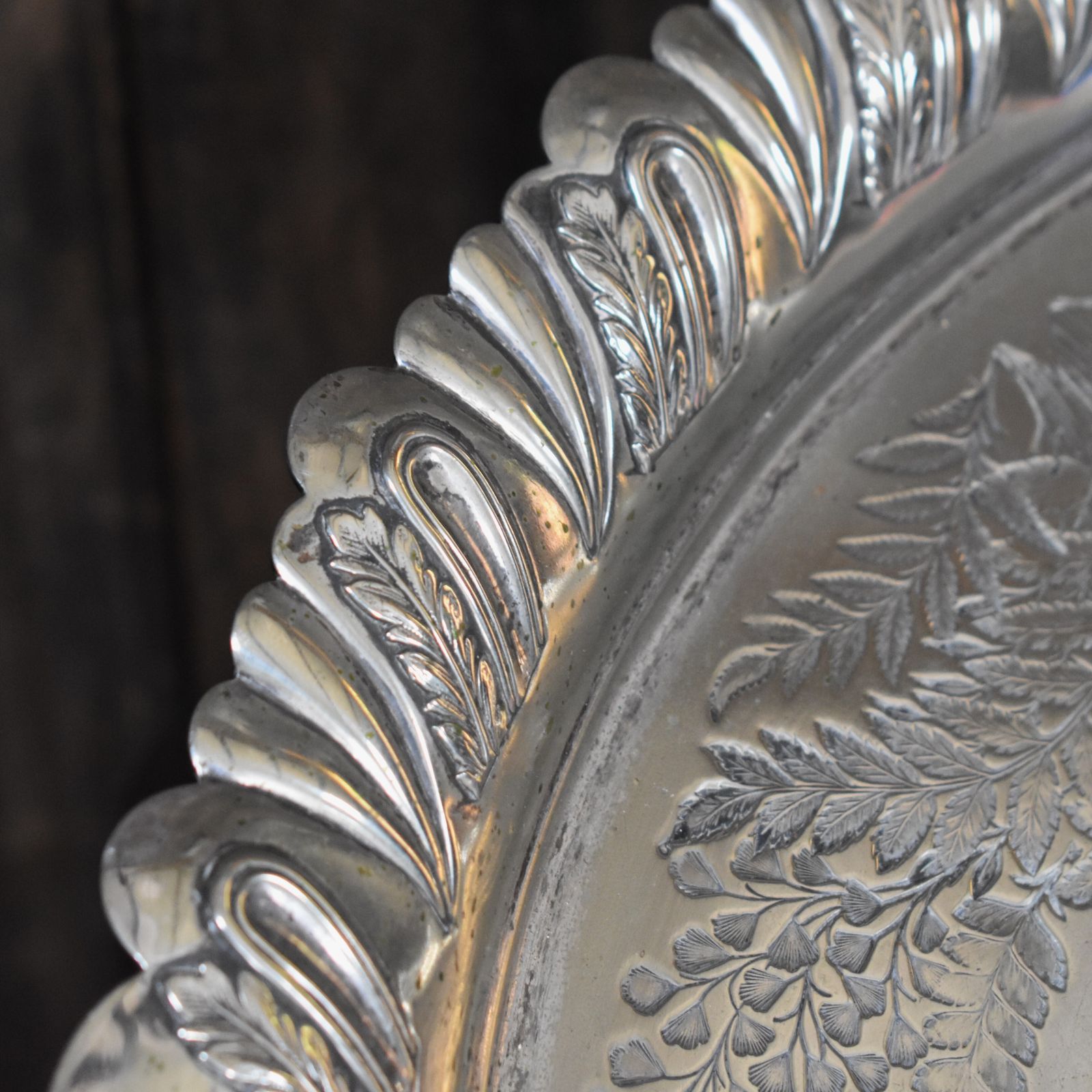 Antique Walker And Hall Engraved Fern Leaf Country House Butlers Serving Tray photo for sale