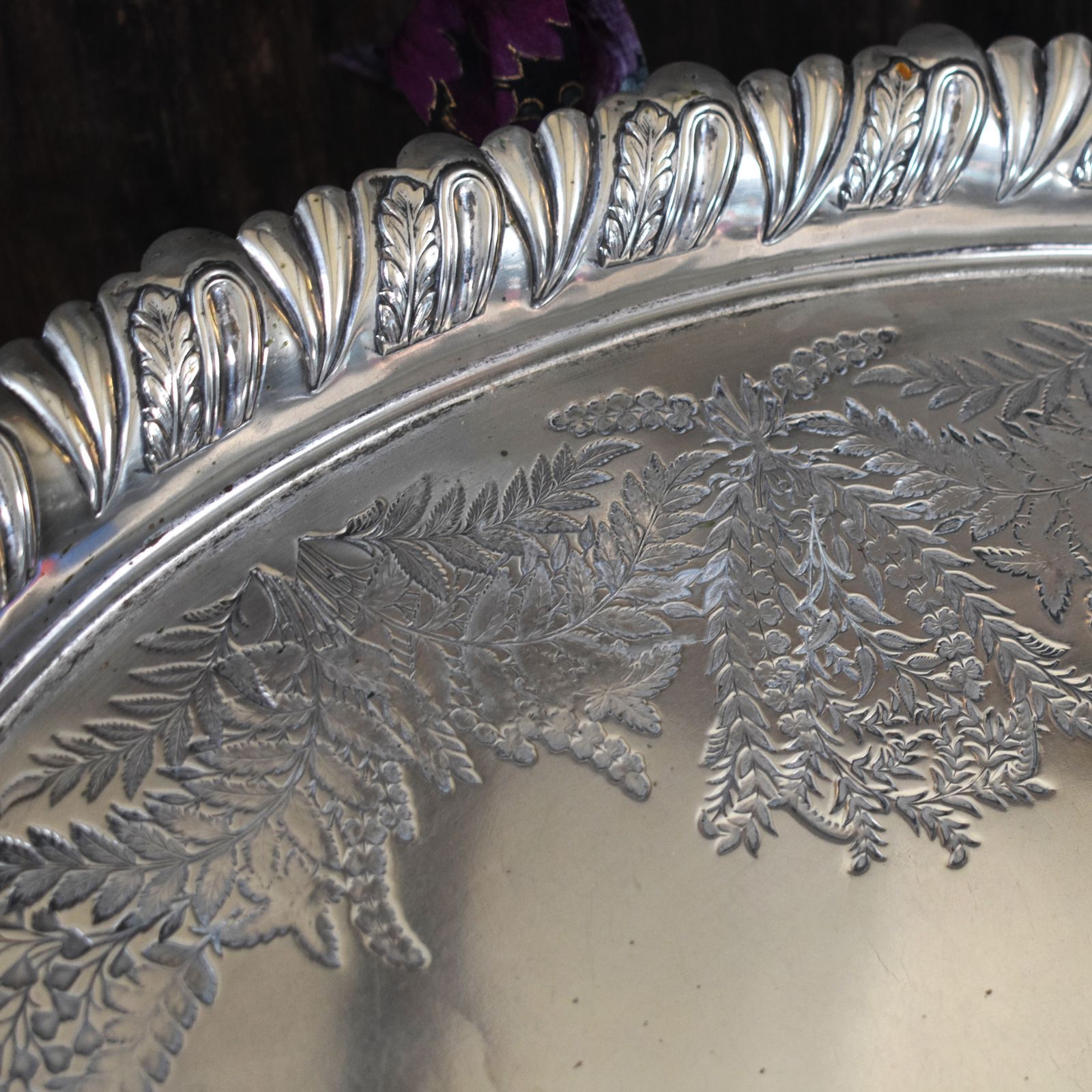Antique Walker And Hall Engraved Fern Leaf Country House Butlers Serving Tray photo vintage