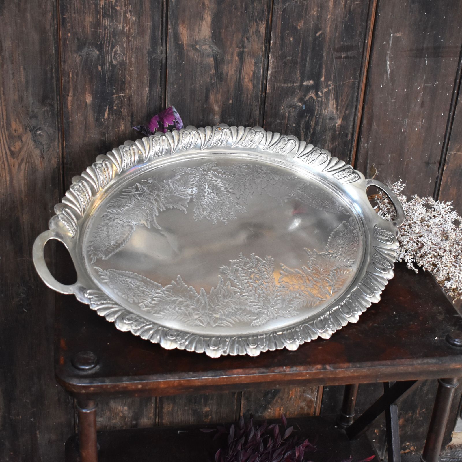 Home Decor Antique Walker And Hall Engraved Fern Leaf Country House Butlers Serving Tray photo