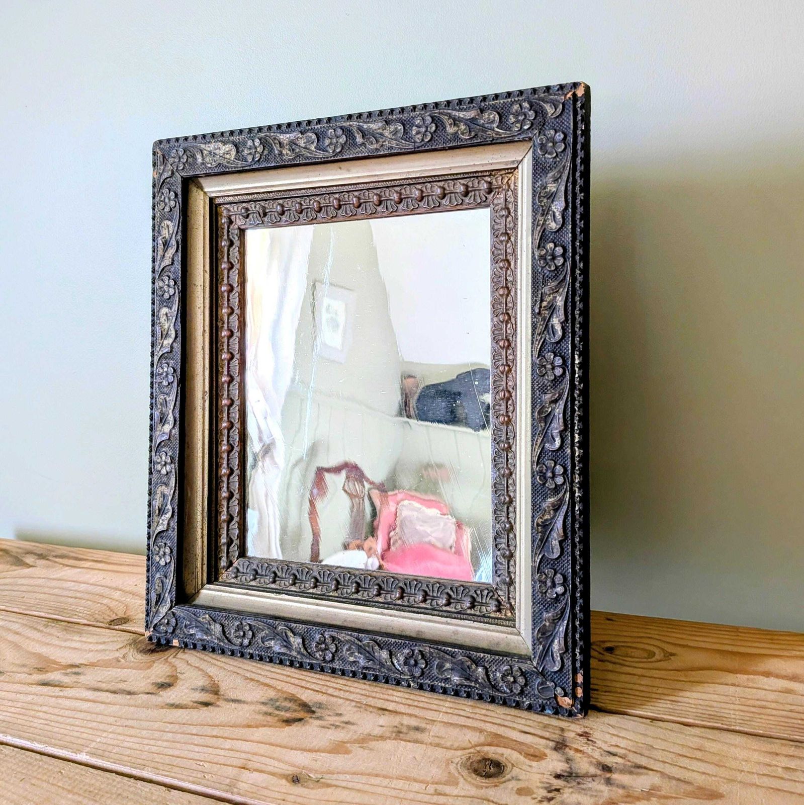A Small Antique French Gilt Framed Wall Mirror With Original Plate C19th photo furniture