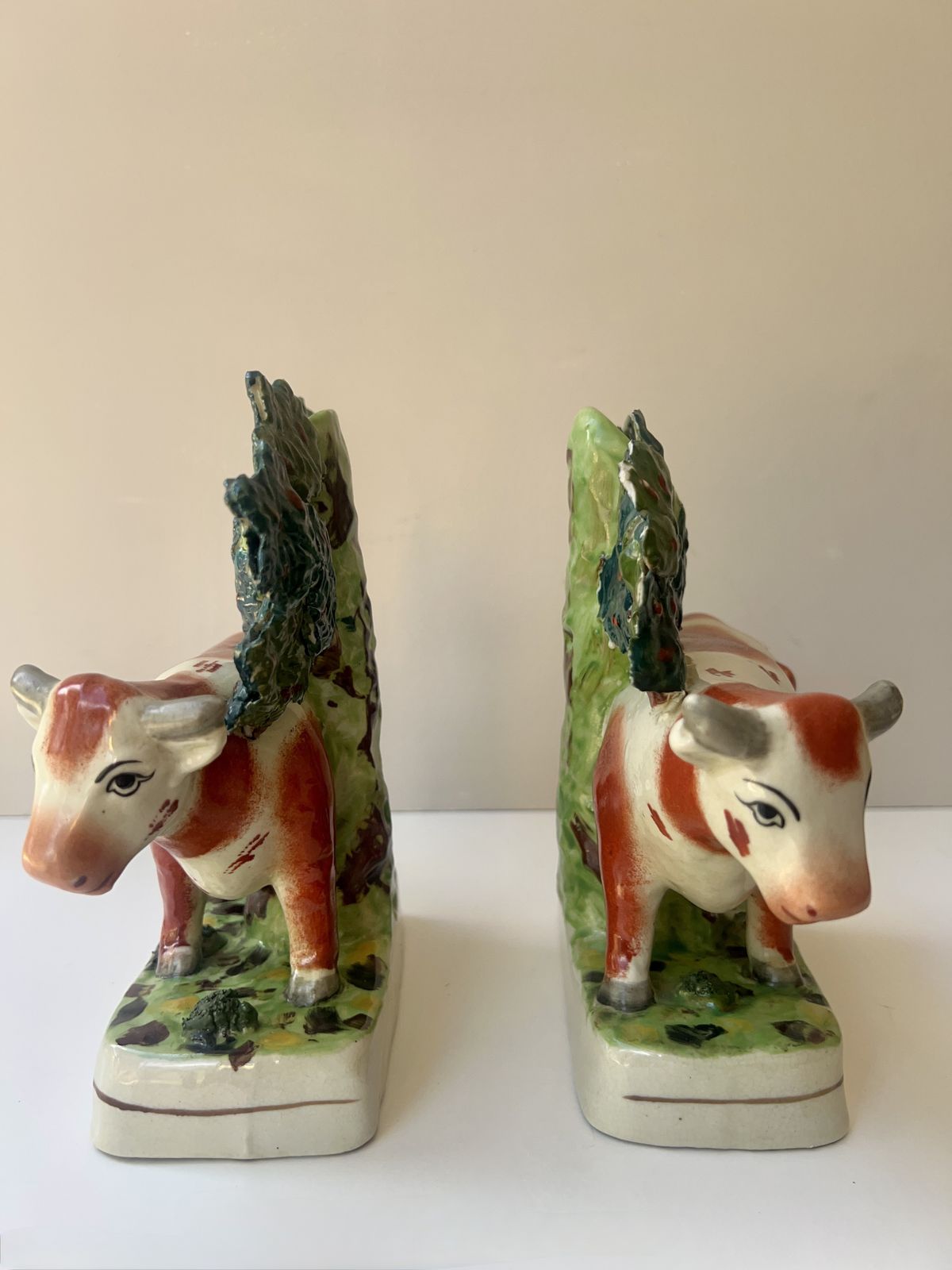 Victorian Staffordshire Cow Spill Vase Pair C.1850–1880 photo Art