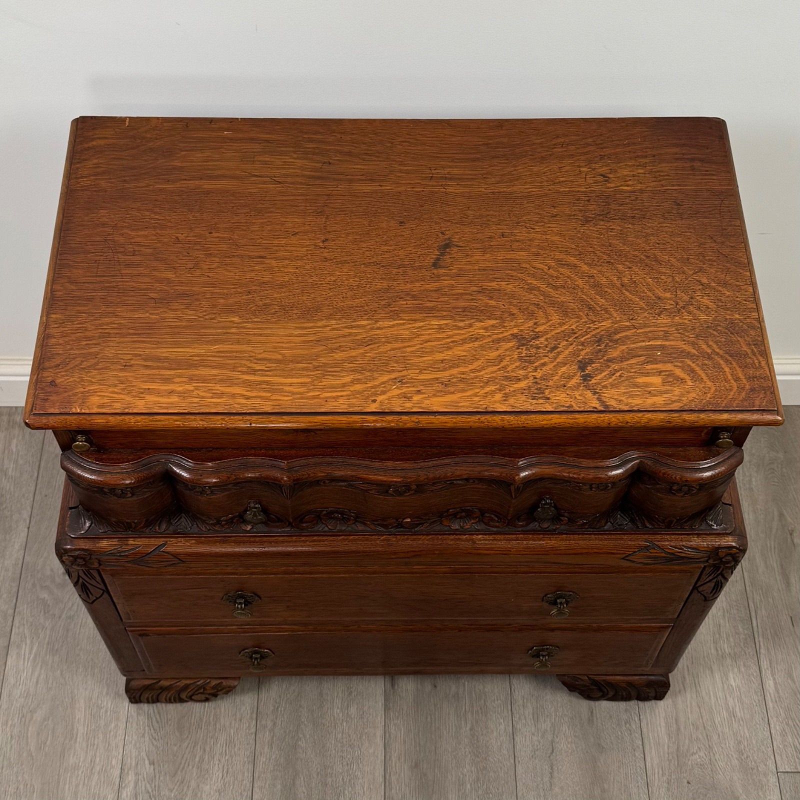 photo furniture Antique 20th Century Carved Oak Chest Of Drawers ( Af 5565 )