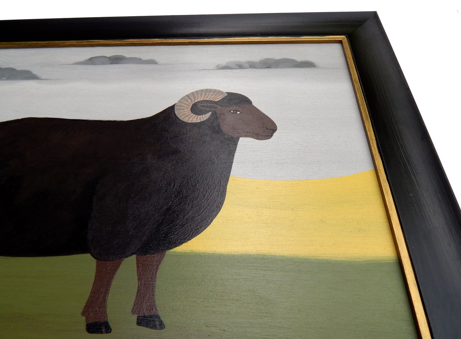The Black Ram British Folk Art Sheep Painting Naïve Animal Portrait In Hand Painted Frame photo buy