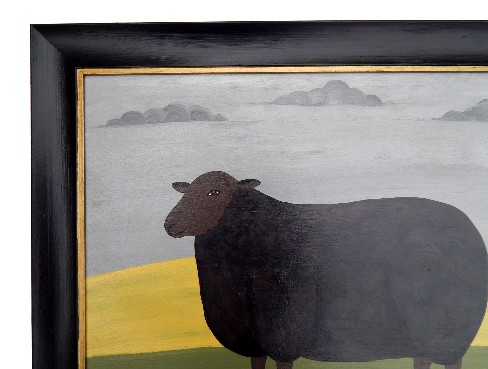 The Black Ewe British Folk Art Sheep Painting Naïve Animal Portrait In Hand Painted Frame photo furniture