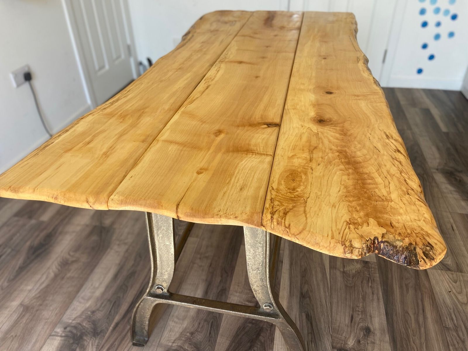 Live Edge Sycamore Plank Top Refectory Table With Cast Iron Legs photo furniture
