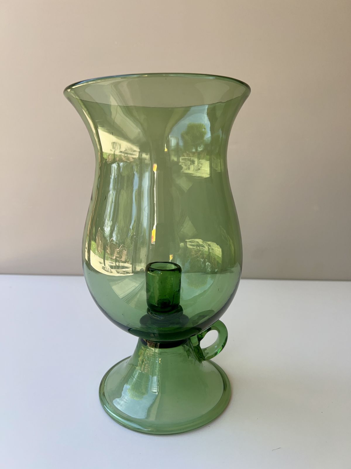 Empoli Green Glass Hurricane Lamp, Italian, 1960's photo Home Decor