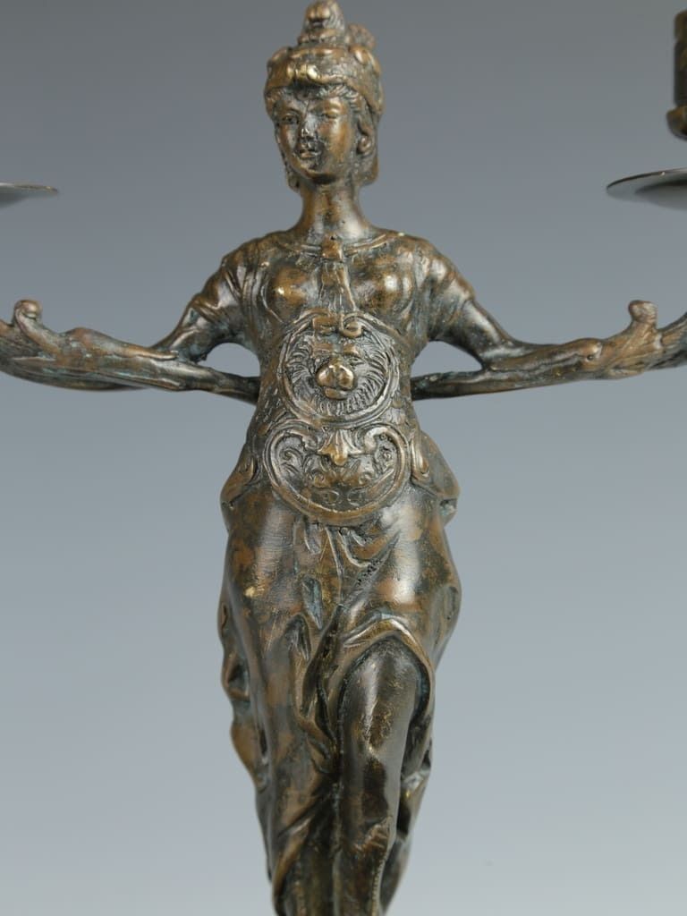Antique Pair Of Bronze Athena Candelabras By F. Souchal, Paris photo for sale