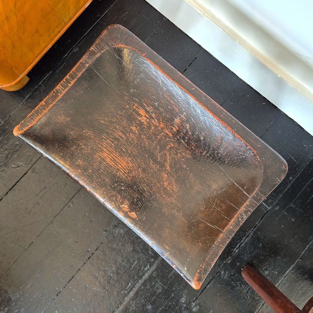 Vintage 1950's French Brutalist Wooden Stool: Mid Century Modernist Rustic Style photo furniture