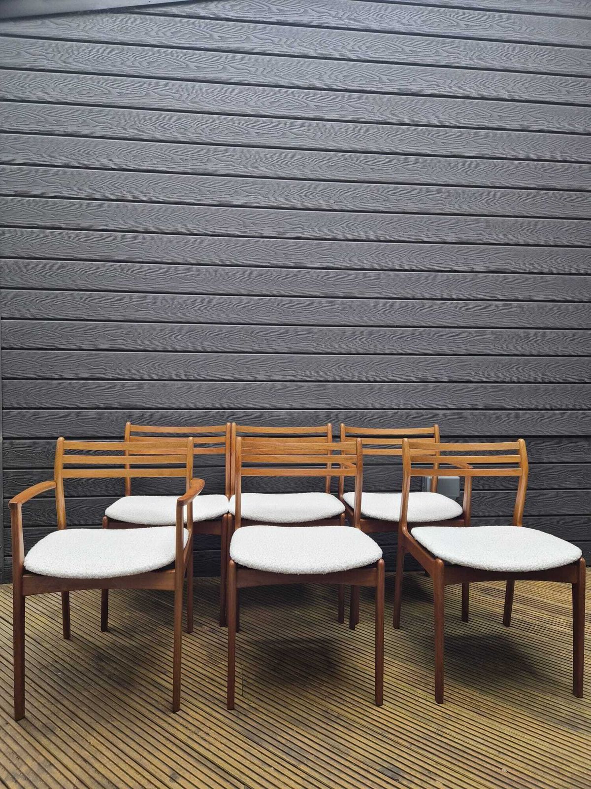 photo furniture Set Of 6 Danish Mid Century Teak Dining Chairs By Farsø Stolefabrik — 4 Side + 2 Carvers — Freshly Restored