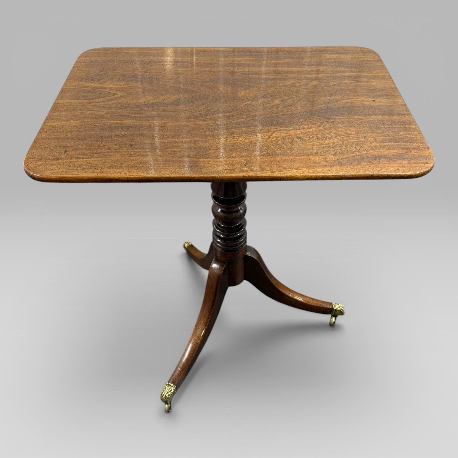 Antique Regency Mahogany Tilt Top Occasional Table With Brass Casters photo furniture